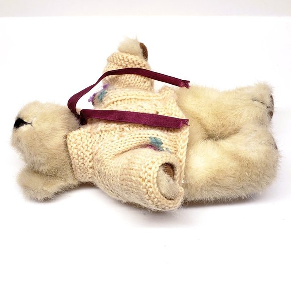 Vtg Boyds Bear Knit Sweater Flower Plush Blond Tan Articulated Legs Posable 8" - Picture 4 of 9
